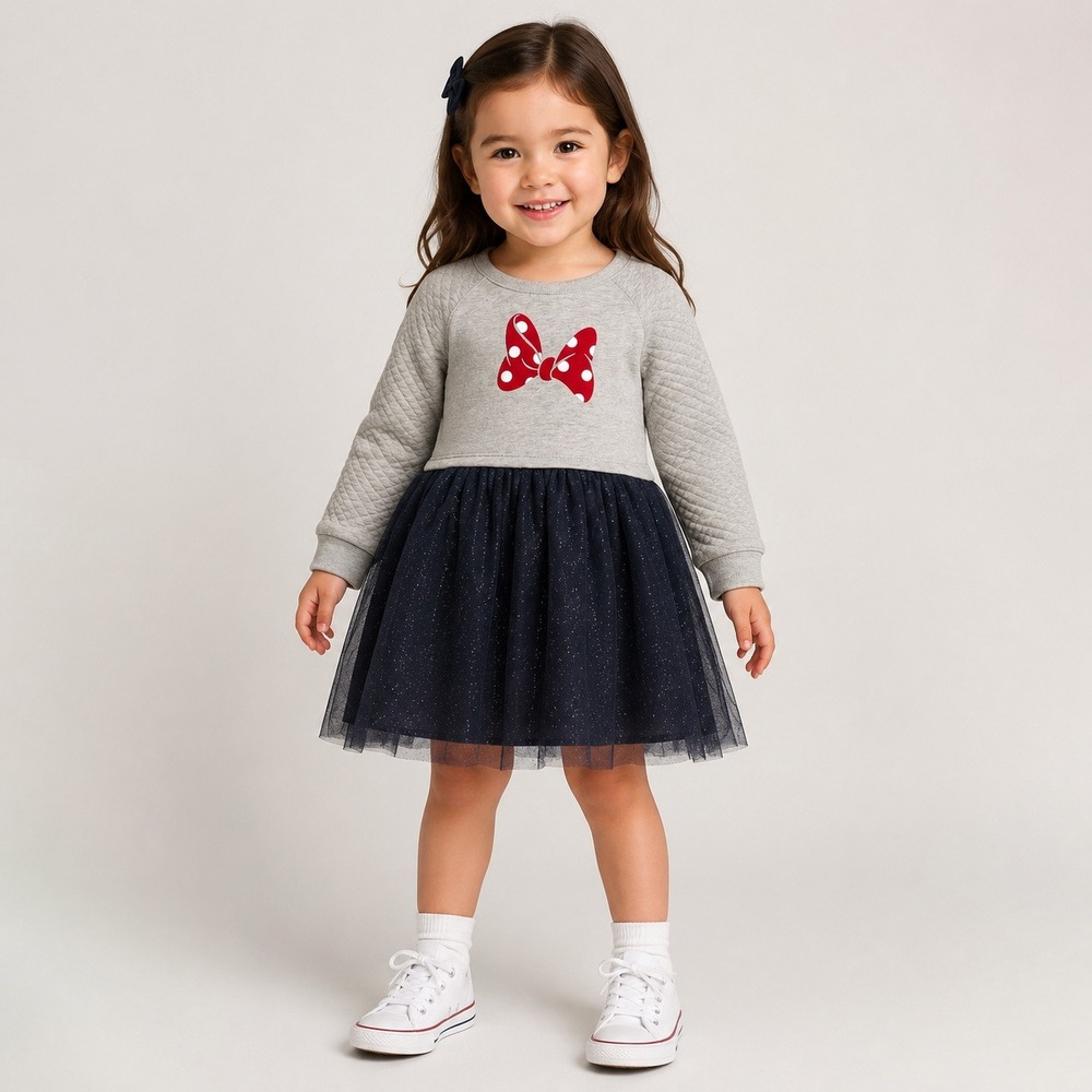 Baby Gap Disney Minnie Mouse Toddler Dress Gray Glitter Tulle Long Sleeve 3T